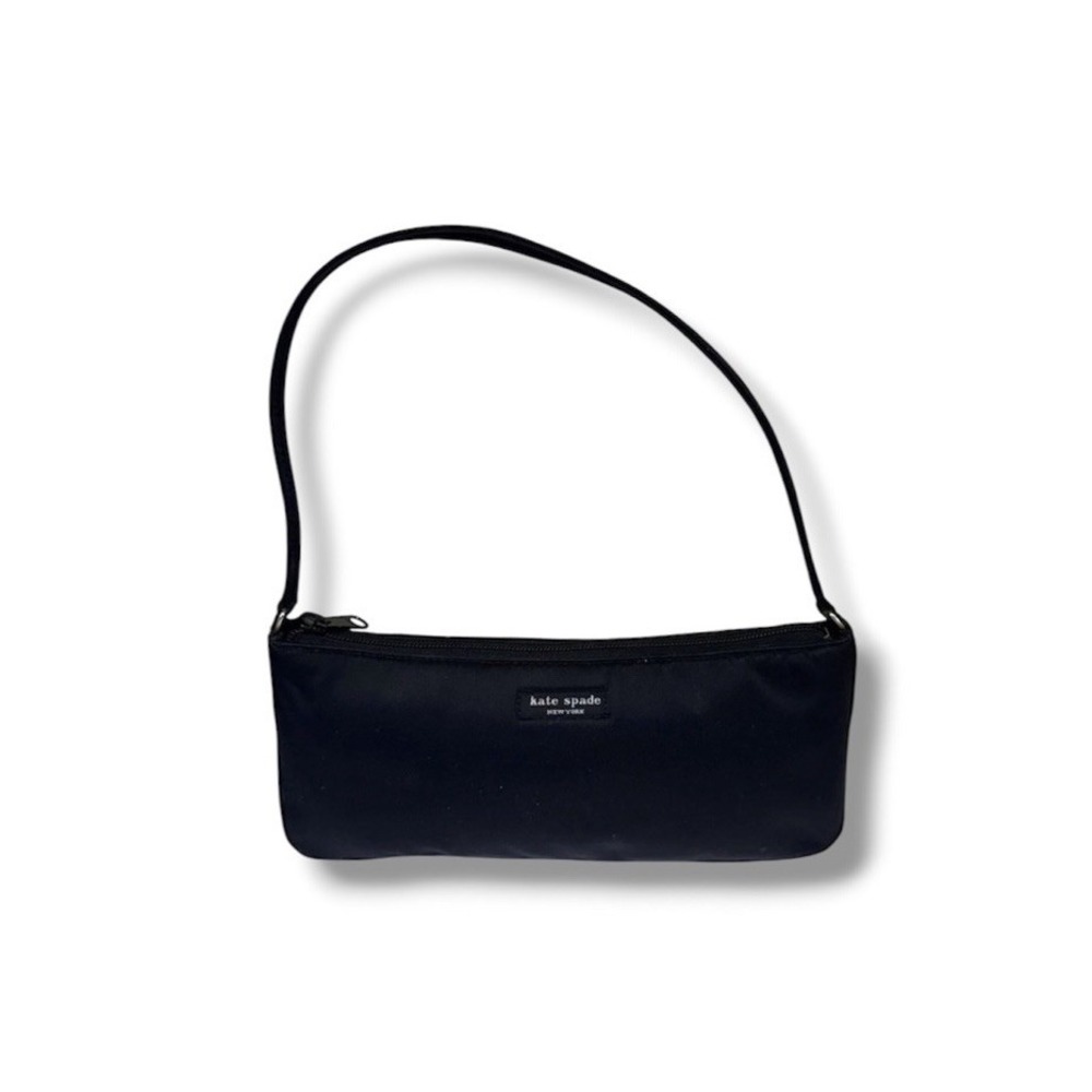 Kate Spade New York Black Sateen Nylon Mini Handbag Baguette Y2K Shoulder Bag